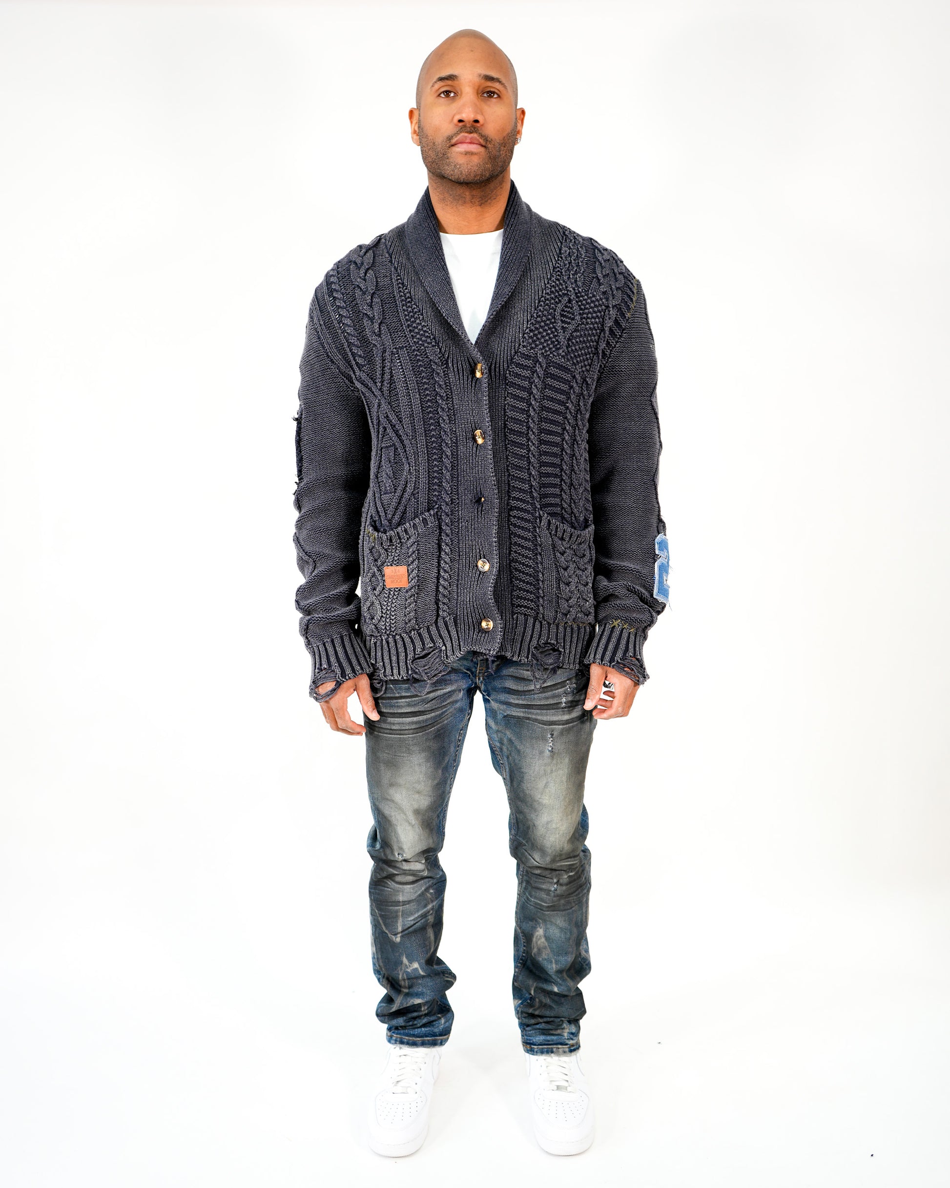 Grand Weaver Knit Navy Cardigan
