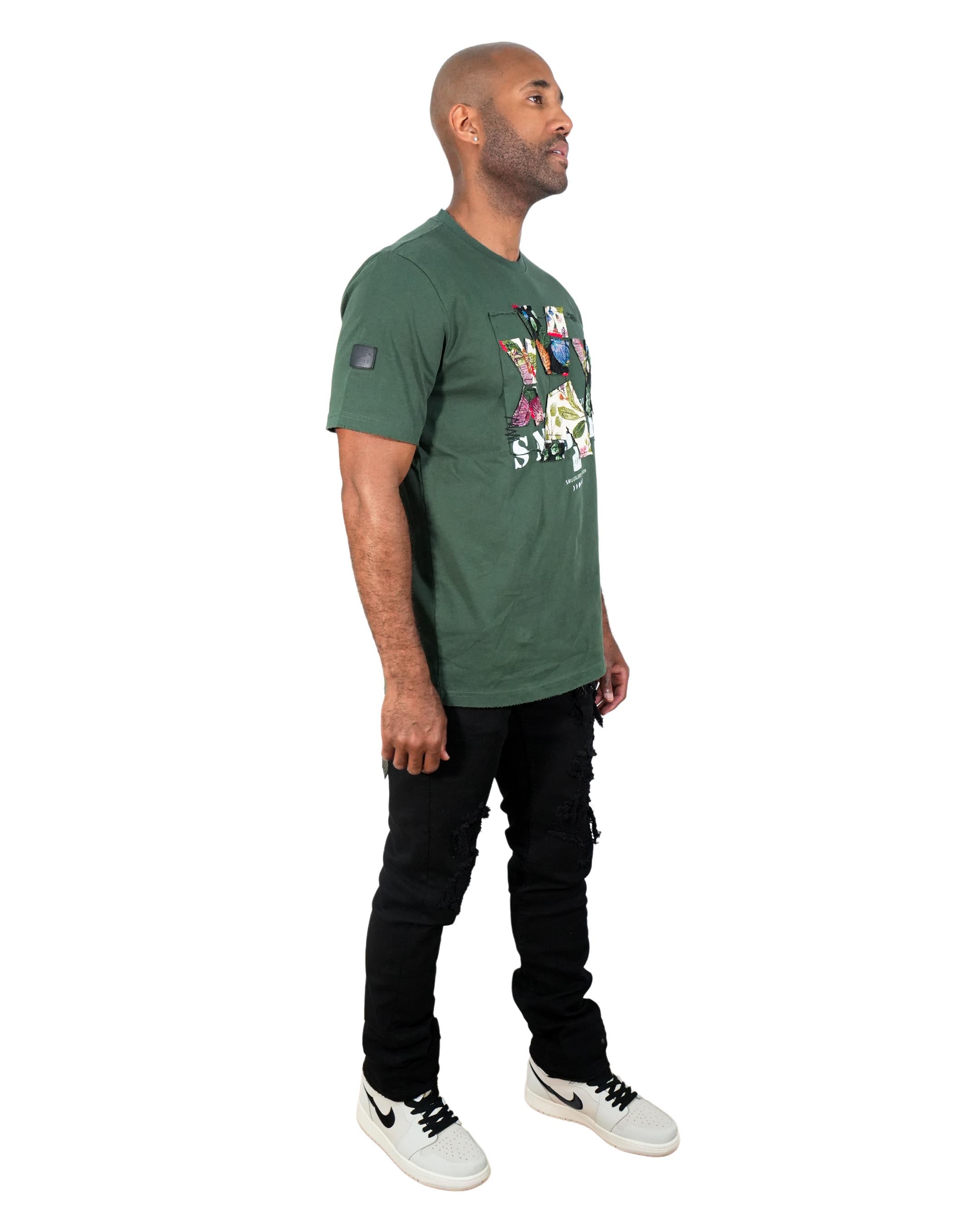 Cash on Delivery Roses Embroidered Knit Dark Olive T-Shirt