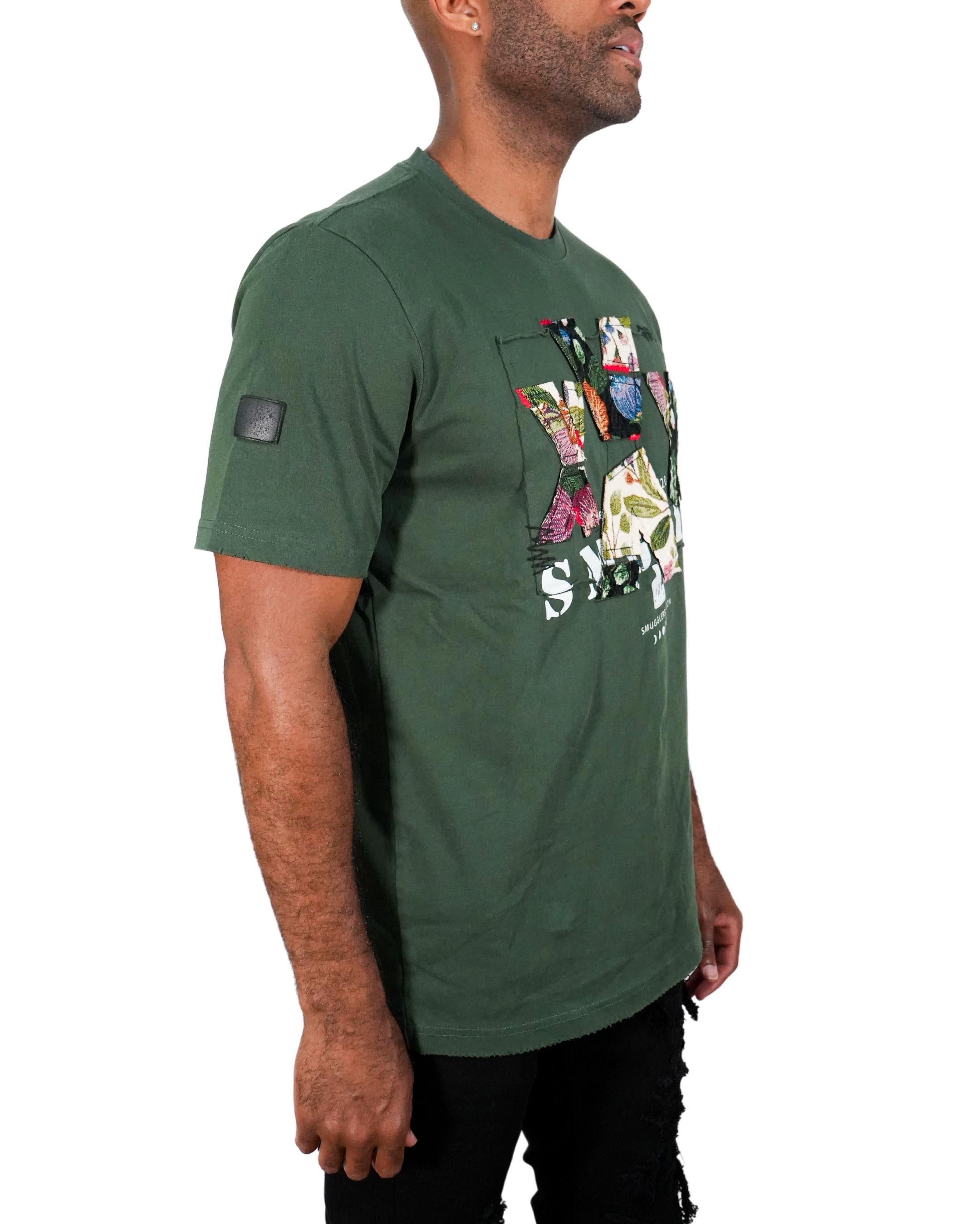 Cash on Delivery Roses Embroidered Knit Dark Olive T-Shirt