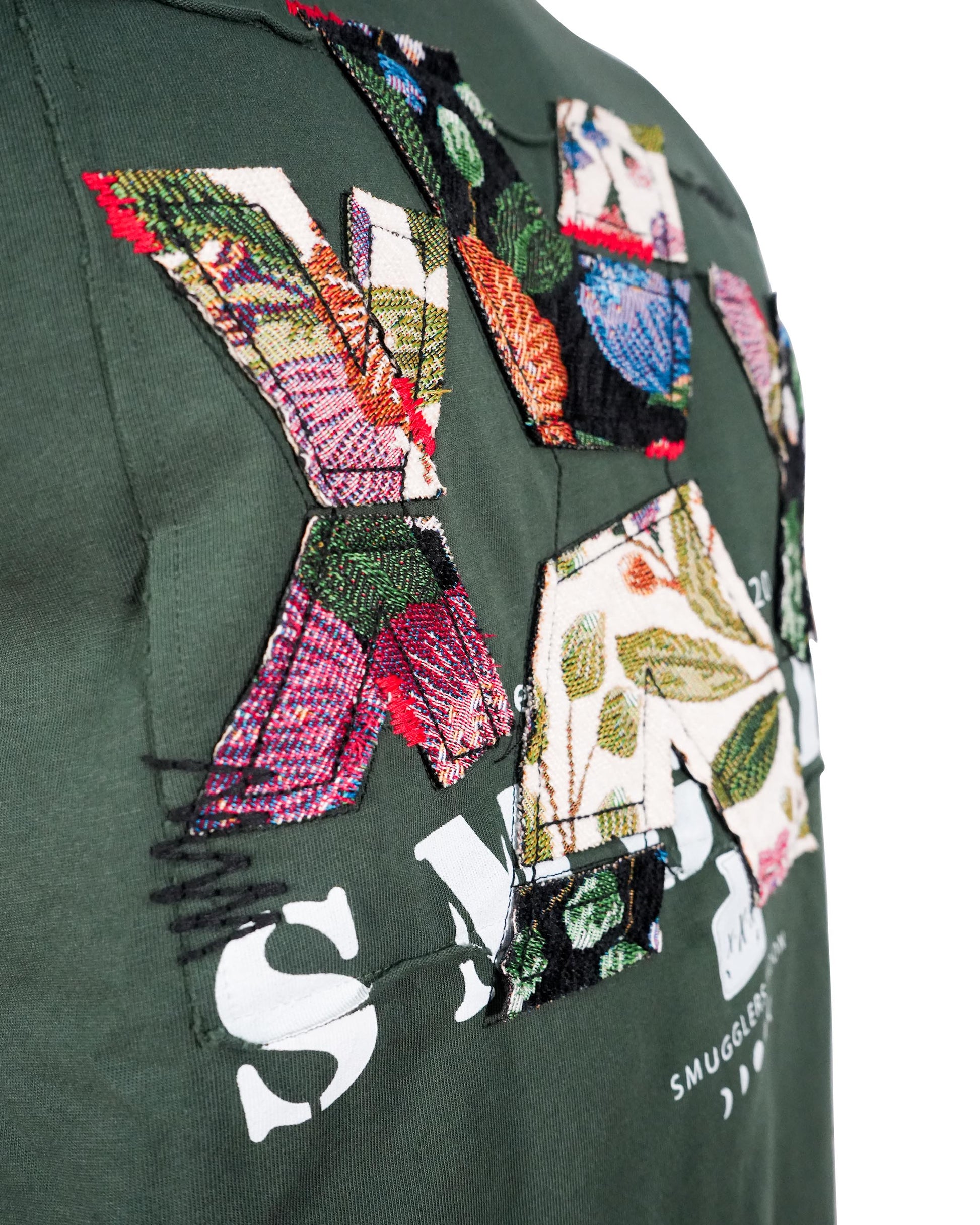Cash on Delivery Roses Embroidered Knit Dark Olive T-Shirt