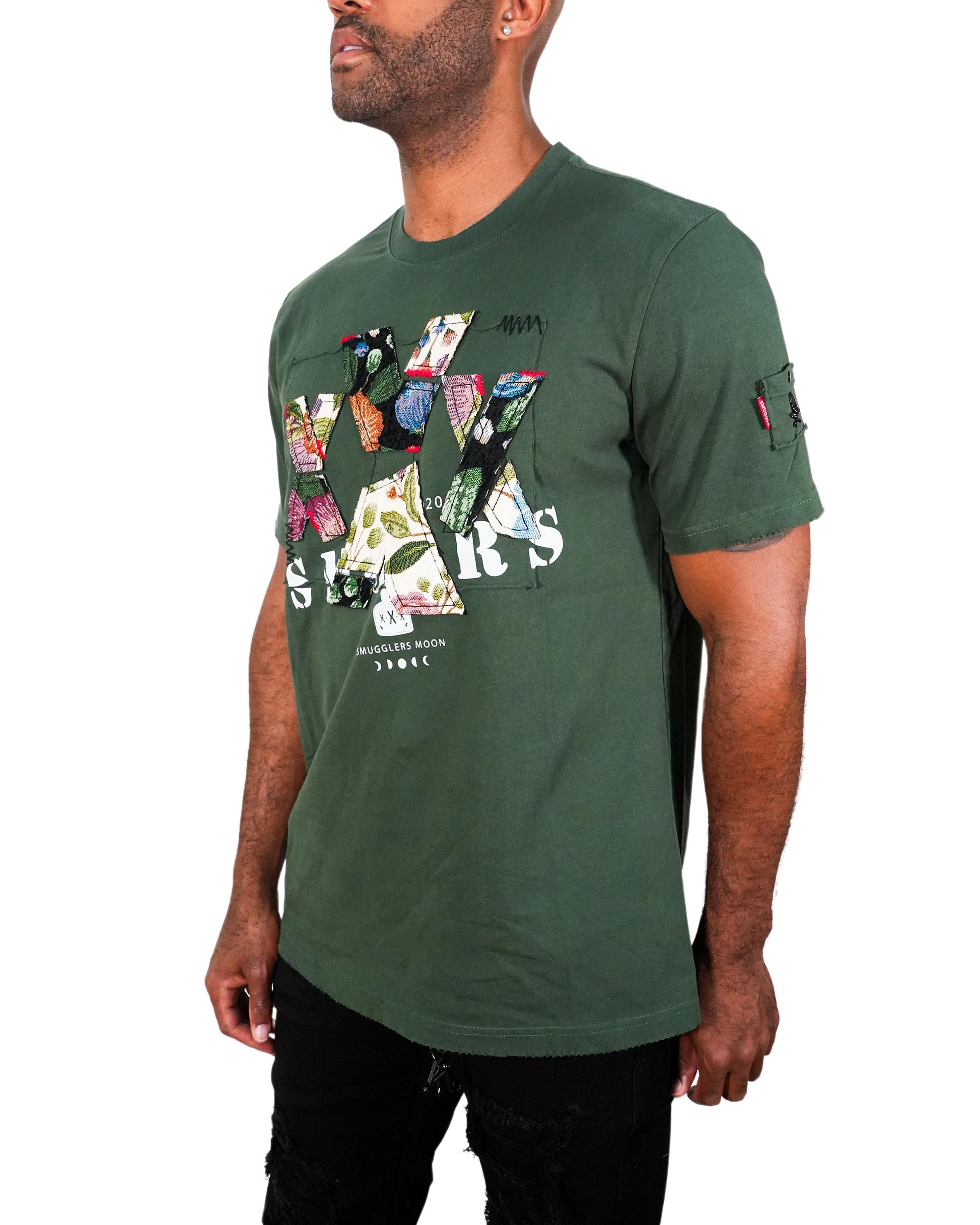 Cash on Delivery Roses Embroidered Knit Dark Olive T-Shirt
