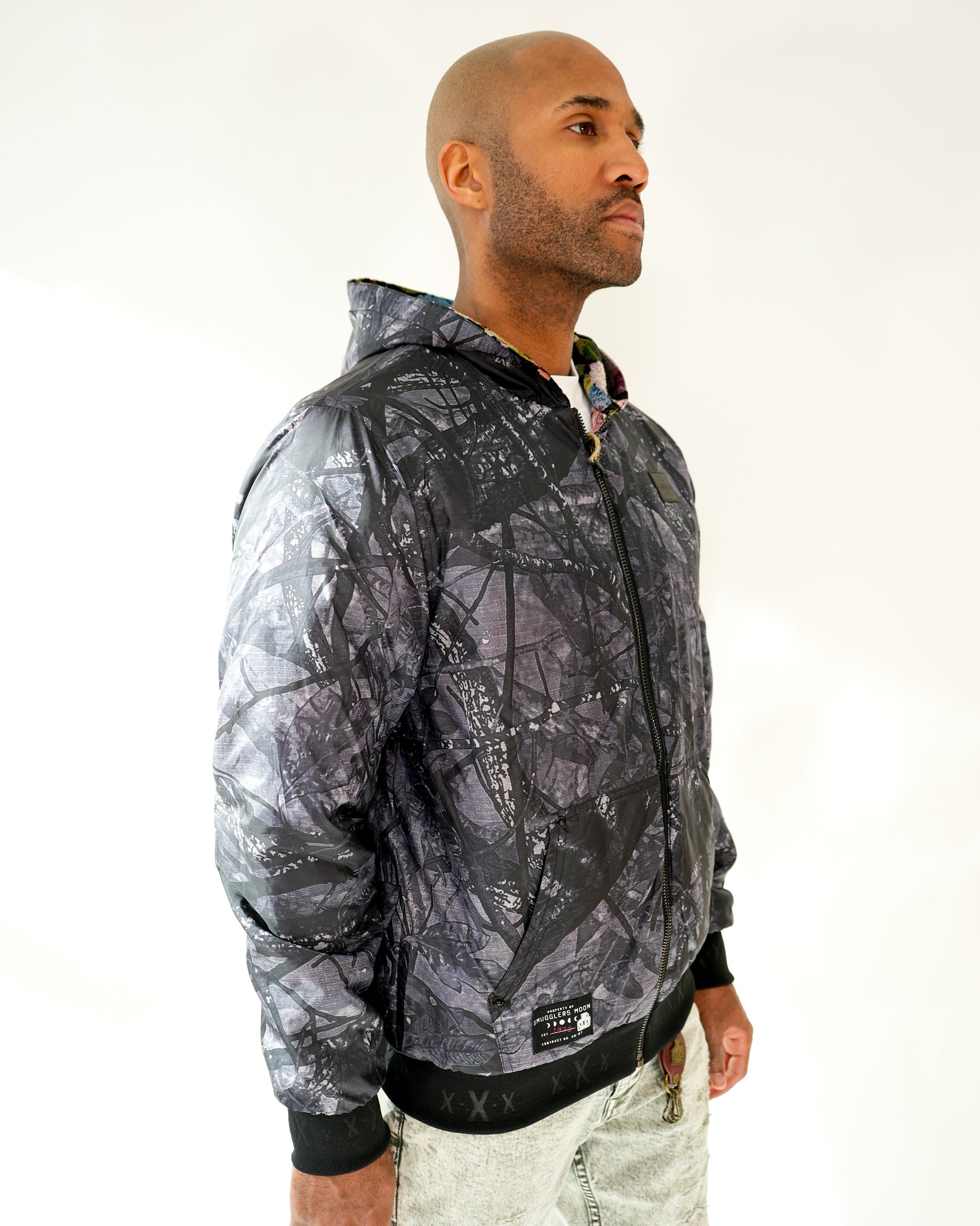 Smuggler’s Stealth Midnight Brocade Reversible Hoodie Jacket