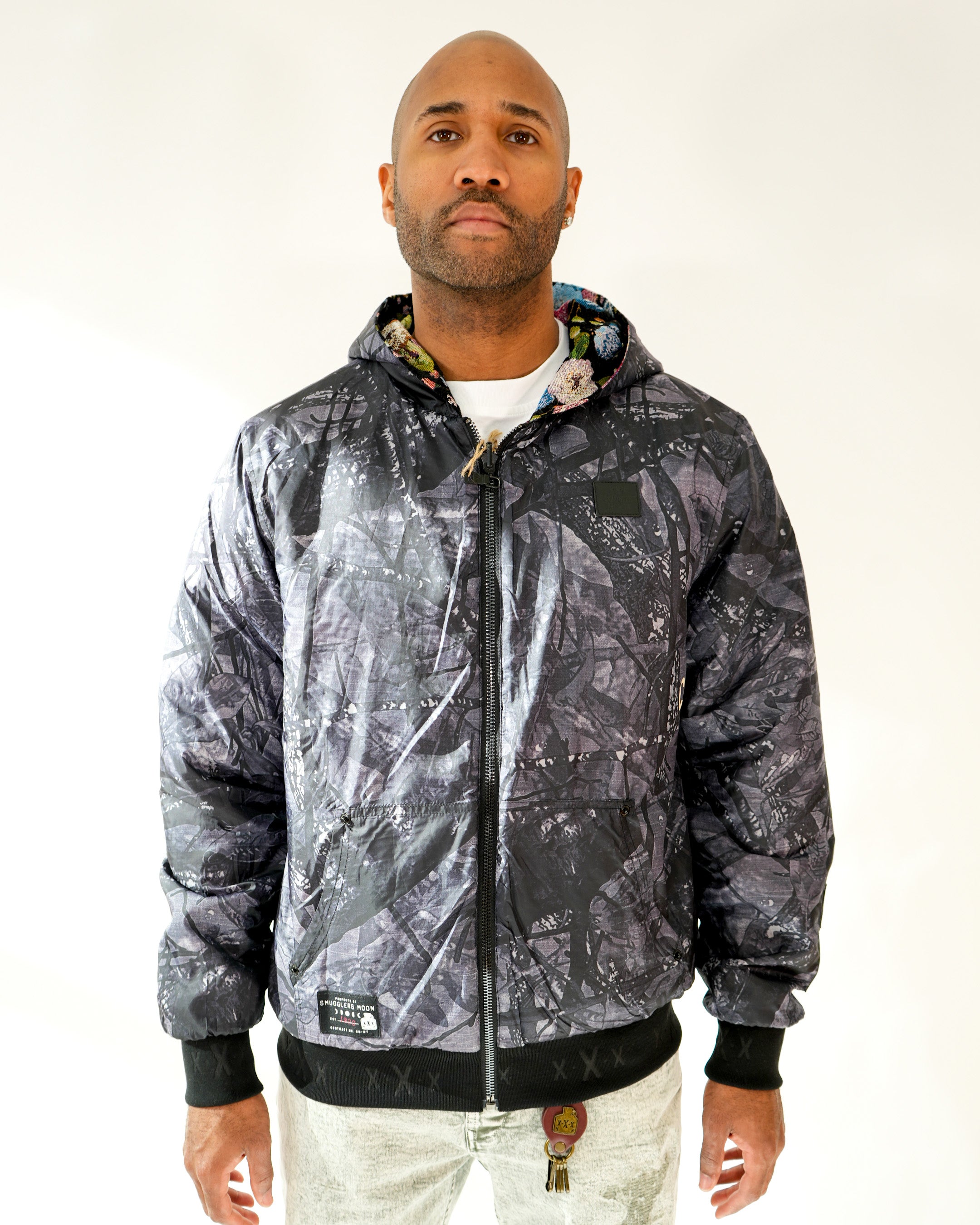 Smuggler’s Stealth Midnight Brocade Reversible Hoodie Jacket